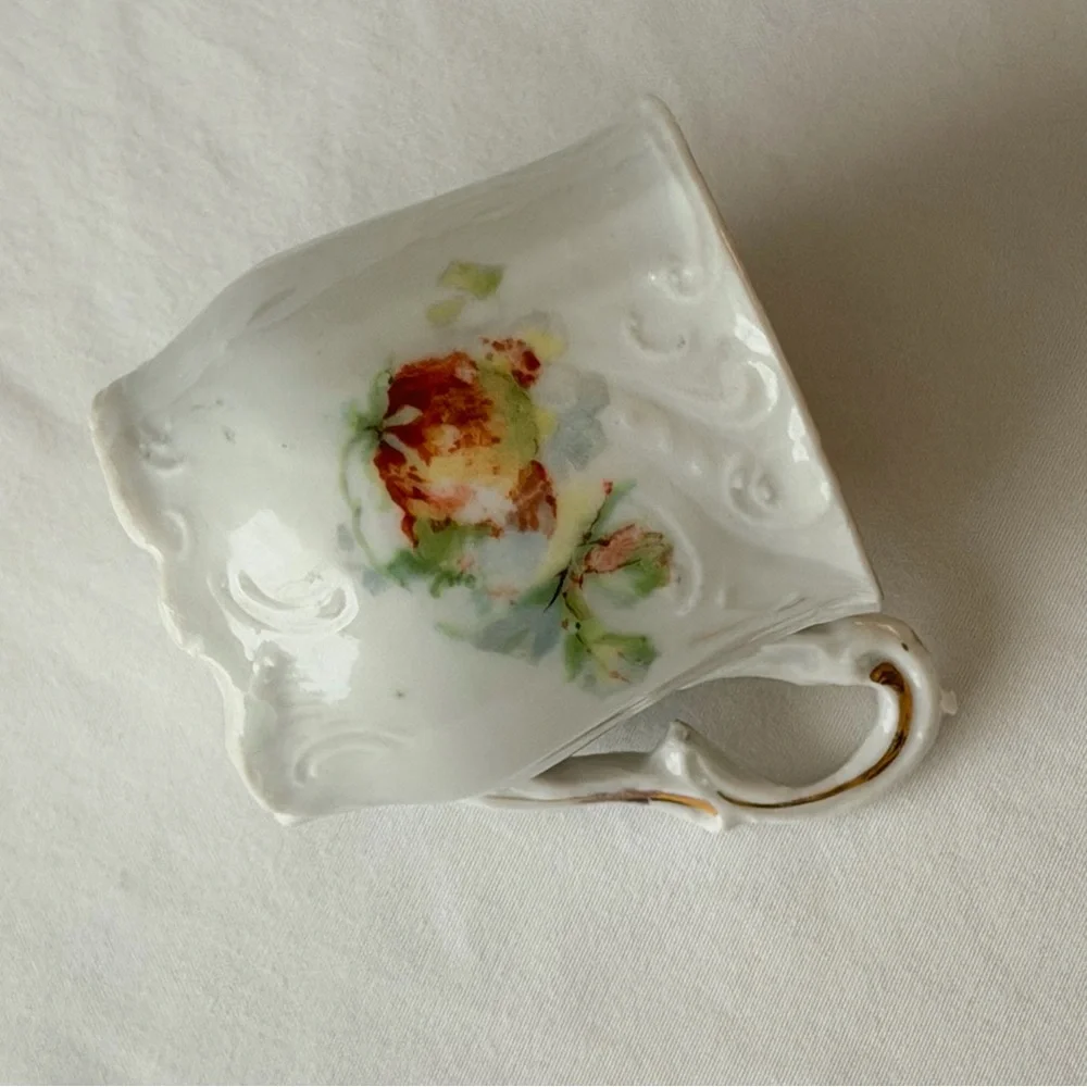 Antique Porcelain Mini Floral White & Gold Victorian Demitasse Retro Display Cup